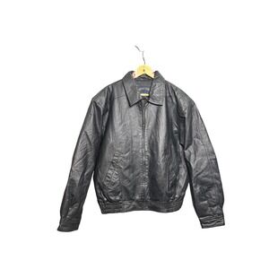 Shaver Lake Genuine Leather Bomber Jacket Mens Size L Black Zip Up Quilted Lined